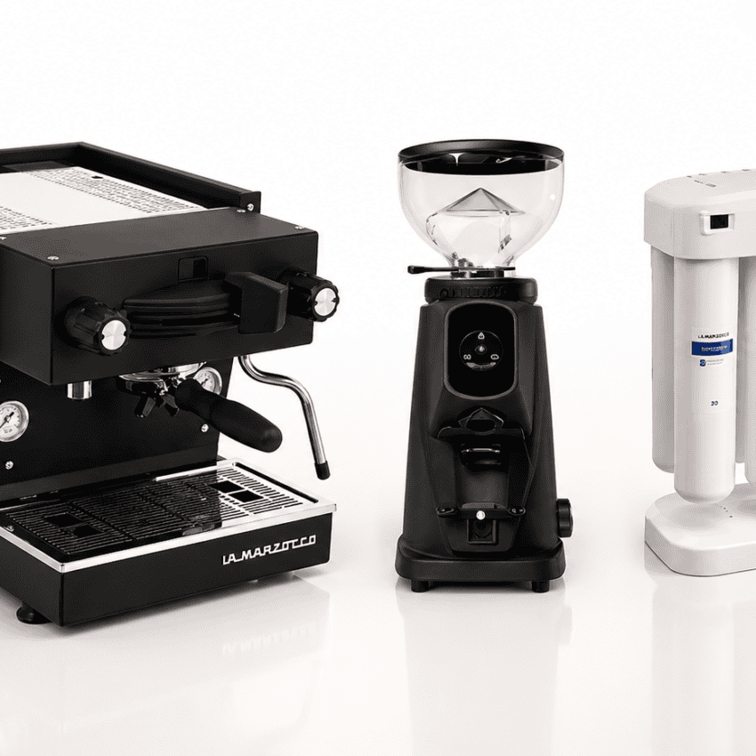 מכונת קפה LA MARZOCCO LINEA MINI שחורה + מטחנת קפה Fiorenzato AllGround Sense שחורה +מערכת אוסמוזה הפוכה Aquaphor Morion RO 101S