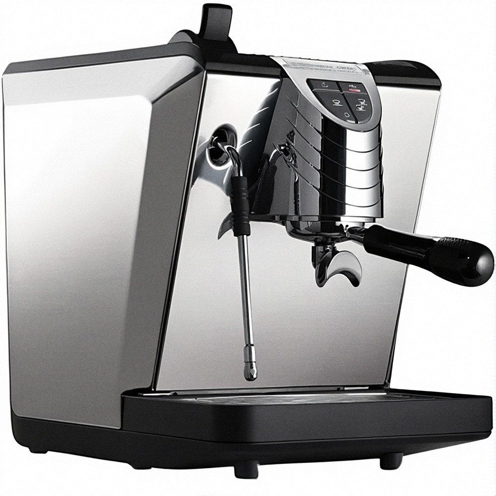 מכונת אספרסו Nuova Simonelli Oscar II – שחורה, העשויה מפלדת אל-חלד ומצוידת בצינור אדים ובפילטר, מונחת על מגש טפטוף שחור ומלוטש ומצולמת בזווית על רקע לבן — אידיאלית להכנת מנות עשירות בארומה ולהכנת כוס קפה מושלמת בכל פעם. | אספרסימו