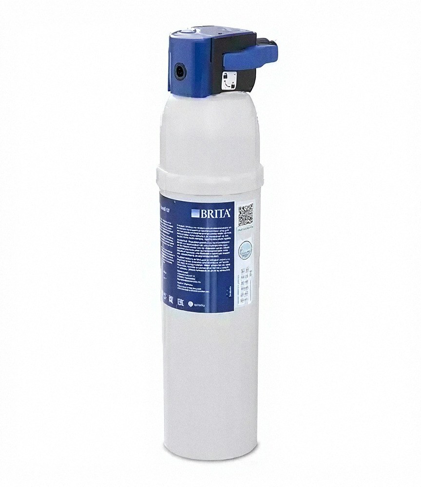 BRITA PURITY C300 הוא פילטר מים מסחרי בעל חלק עליון כחול וגוף גלילי לבן, המיועד להתקנה במערכות סינון מים כדי להבטיח מים מטוהרים לטחינה ולכוס קפה מושלמת. | אספרסימו