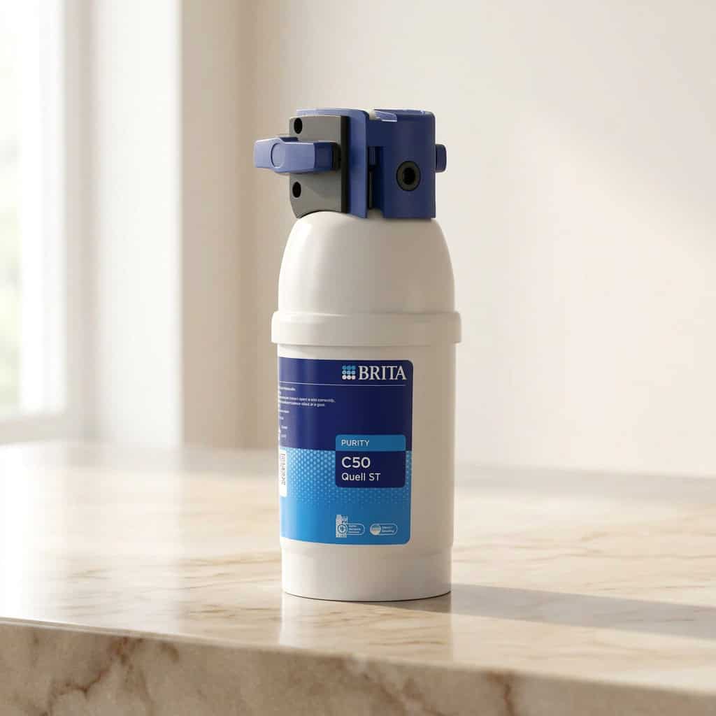 מסנן מים Brita C50 Quell ST על משטח שיש בהיר. | אספרסימו